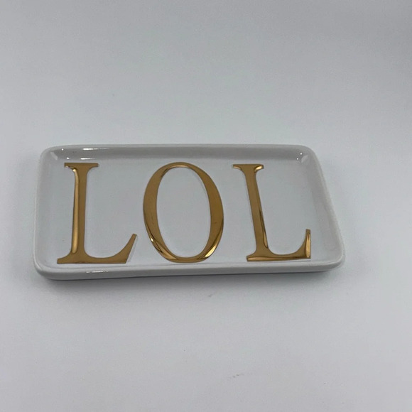 POTTERY BARN White/Gold Trinket Catchall Tray Home Accents/Decor LOL 3x5.25 - Picture 2 of 6